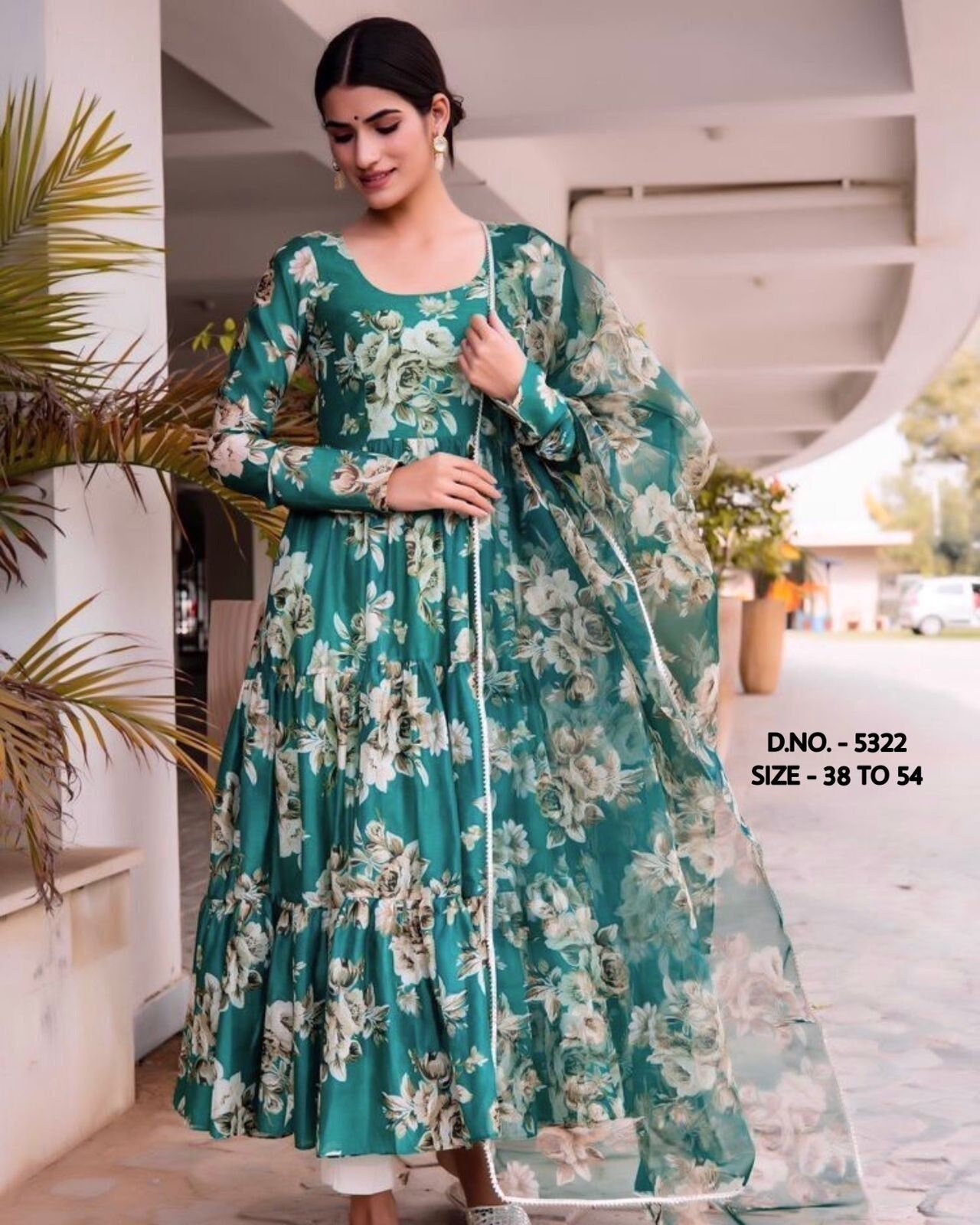 Woman Beautiful Green Floral Anarkali Kurta Pant Duppatta Set - Etsy UK