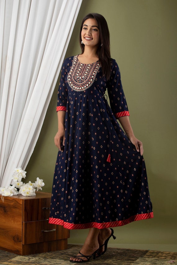 Indian Designer Embroidered Dress for Women Beautiful Navy - Etsy