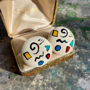 Vintage 80s Hand Painted Earrings | 1980s Earrings | Colourful Vintage 80s Earrings