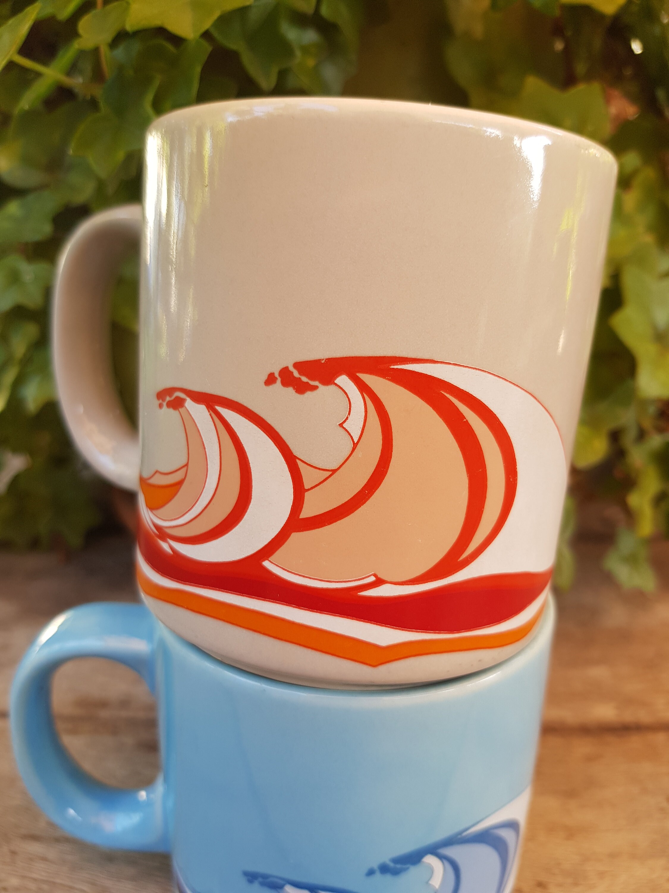 Vintage 70s Pair of Wave Mugs Made in Korea Ocean Mugs Etsy