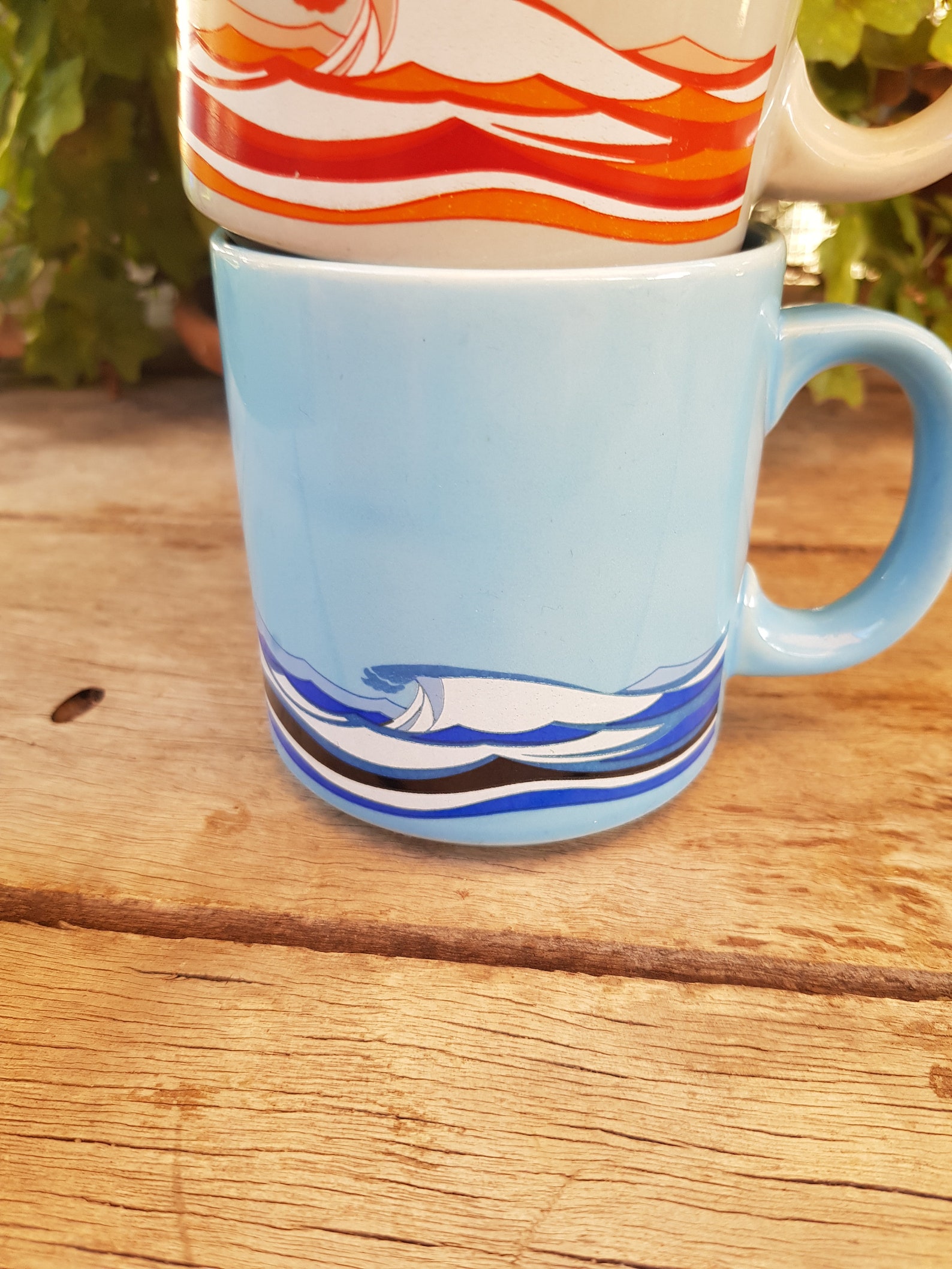Vintage 70s Pair of Wave Mugs Made in Korea Ocean Mugs Etsy