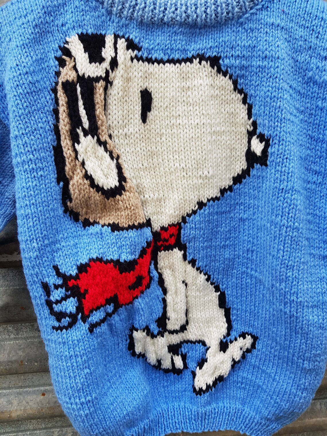 Vintage Size 8 Kids Hand Knitted Snoopy Winter Jumper Unisex Etsy