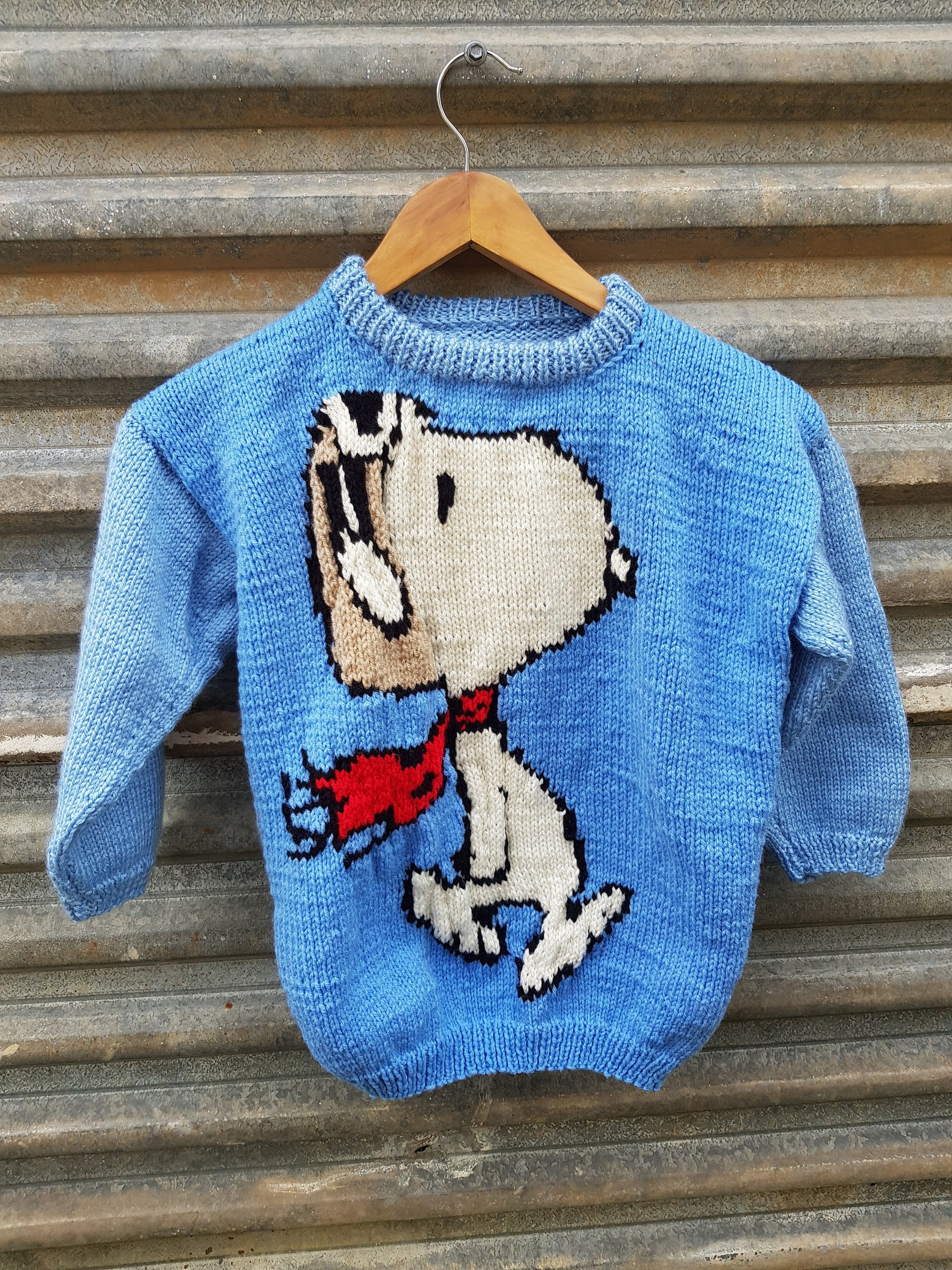 Vintage Size 8 Kids Hand Knitted Snoopy Winter Jumper Unisex Etsy