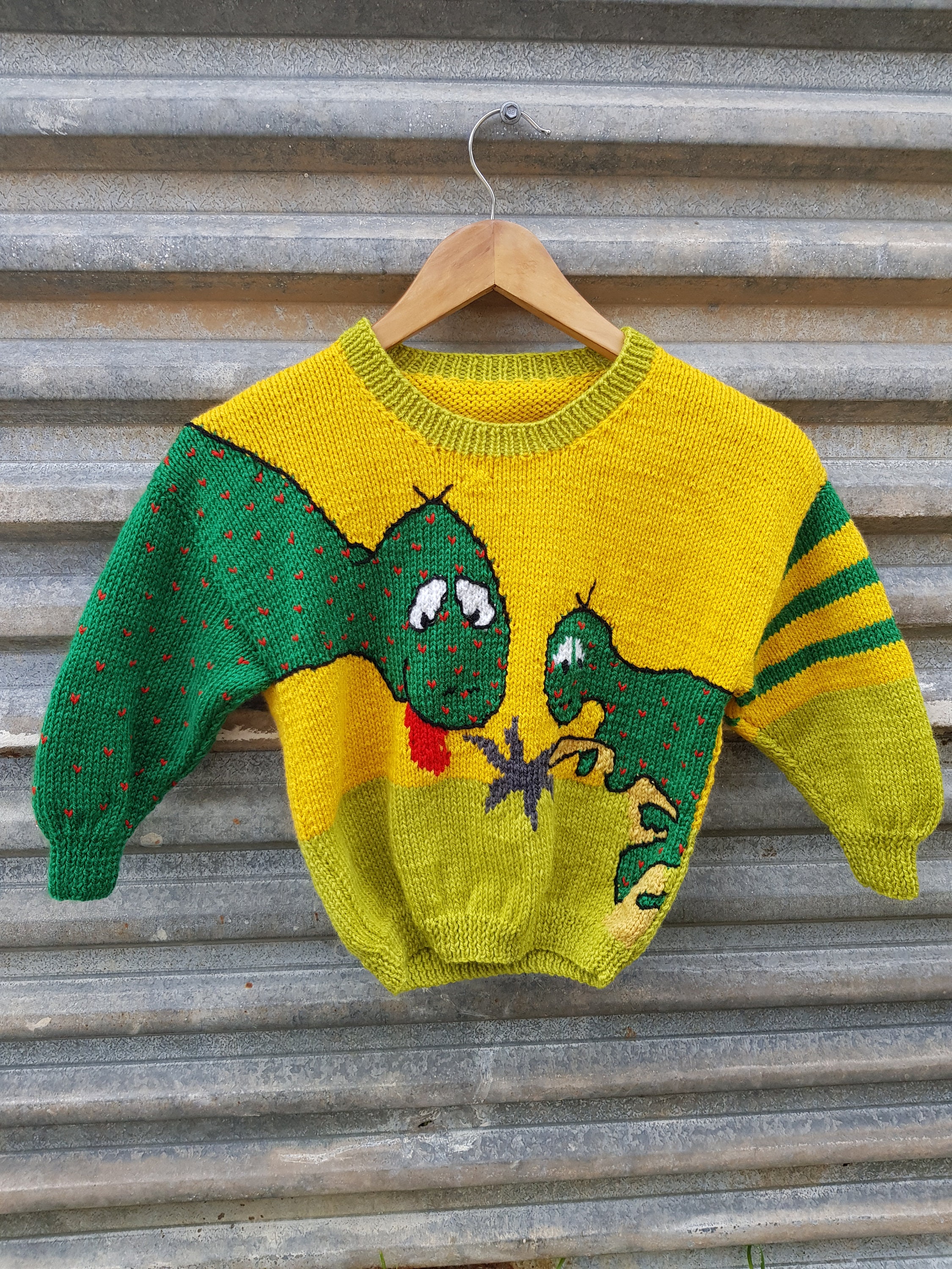 Vintage Size 8 Kids Hand Knitted Dinosaur Winter Jumper Etsy Australia