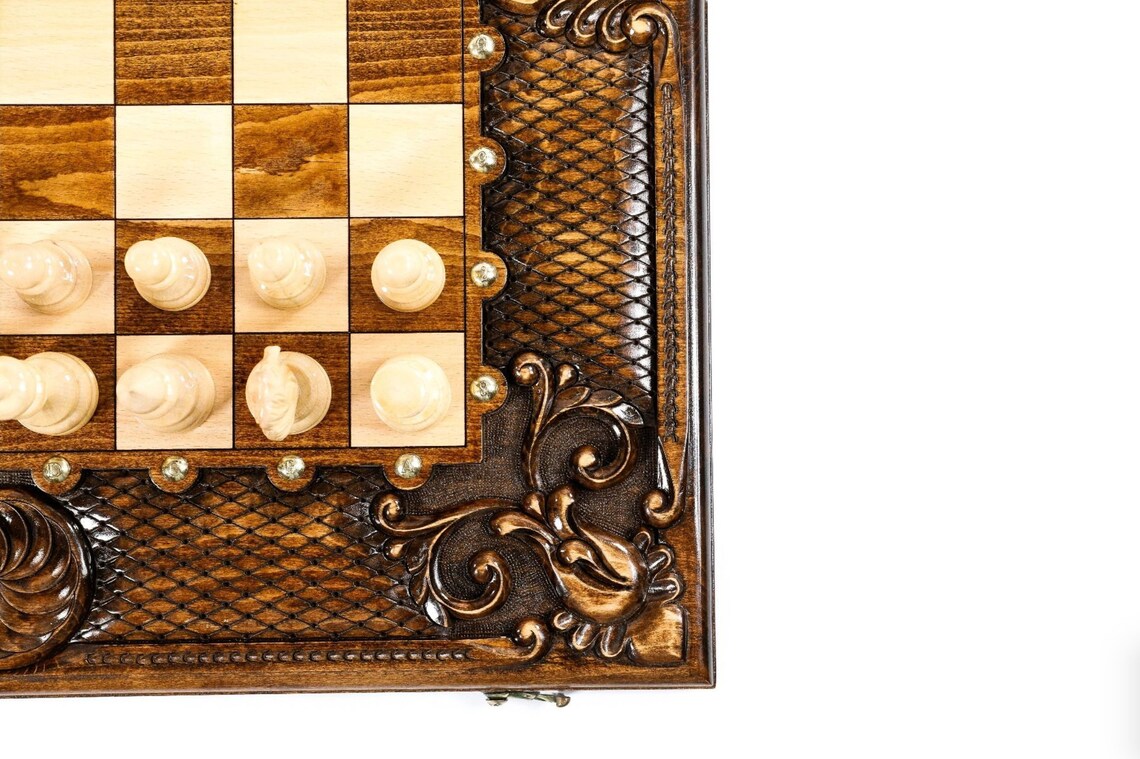 Fathers Day Gift Handmade 3in1 Wooden Chess Backgammon & Checkers Set ...