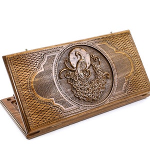 Fars dag-present Handgjord backgammon påfågel klassisk 61 x 61 x 5 cm