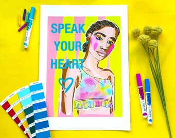 Kunstdruck / Digitaler Print Speak Your Heart, A3 297 x 420 mm by WAVYSALTYHAPPY