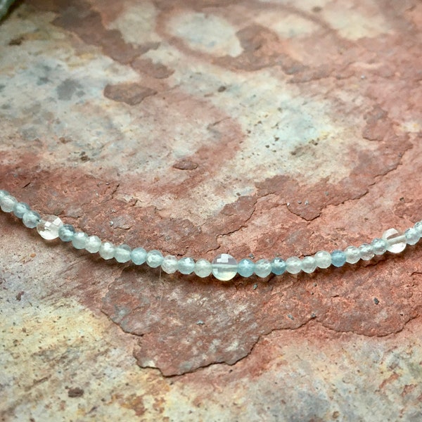 Sparkling beaded necklace made of aquamarine