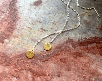 Minimalist Single Threader Earrings with Plate Pendants