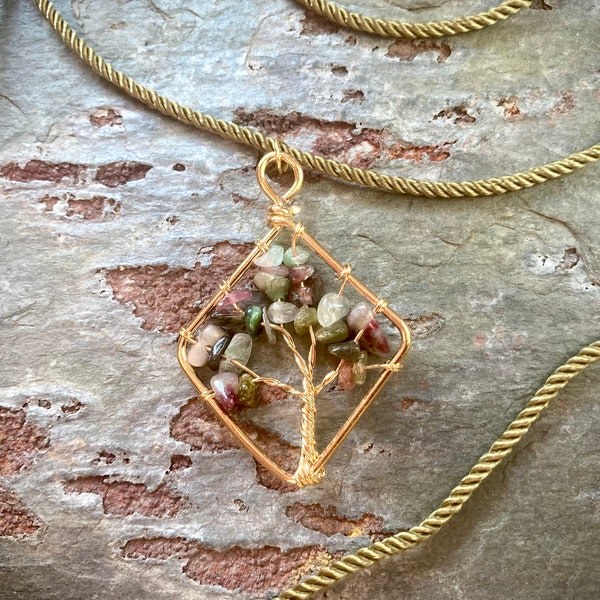 Long necklace with tourmaline tree of life