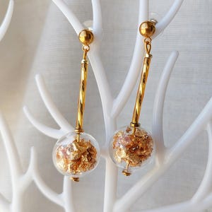 Clear Glass bubble earrings/ Blown Hollow glass Dangle earrings/ Large ball Long earrings/ Airy Stylish Modern jewelry for her