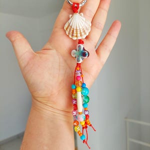 Shell bag charms/ Unique beaded bag charm/ beach bag charms/ Ceramic clay bag accessories/ custom keychain Tassel purse charm/