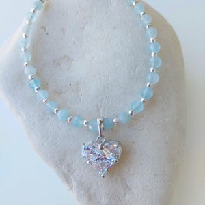 Aquamarine bracelet/ Dainty Heart bracelet/ Light Blue Bracelet/