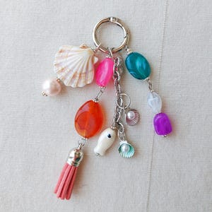Shell bag charms/ Unique beaded bag charm/ beach bag charms/ Ceramic clay bag accessories/ custom keychain Tassel purse charm/