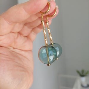 Blue Glass bubble earrings/ Blown Hollow glass Dangle earrings/ Large ball Long earrings/ Airy Stylish Modern jewelry for her