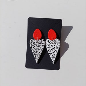 Vivid earrings/ Music earrings/ Statement earrings/ Orange dangle earrings/ Unique earrings/ Black white earrings/ Hearts earrings/ zdjęcie 2