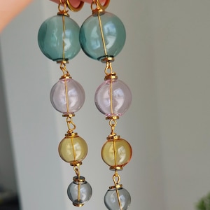 Colourful Glass bubble earrings/ Blown Hollow orb glass balls earrings/ Long Modern Stylish Dangle Drop earrings/ Nice Gift