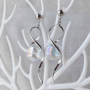 Clear Rainbow Glass bubble earrings/ Blown Hollow orb glass balls earrings/ Long Modern Stylish Dangle Drop earrings/ Nice Gift