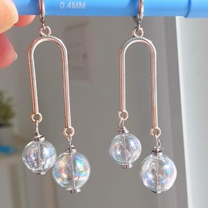 Rainbow Glass bubble earrings/ Blown Hollow glass Dangle earrings/ Large ball Long earrings/ Airy Stylish Modern jewelry for her