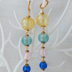 Colourful Glass bubble earrings/ Blown Hollow orb glass balls earrings/ Long Modern Stylish Dangle Drop earrings/ Nice Gift