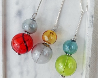 Pendientes largos de cristal soplado de colores/Joyería moderna y única