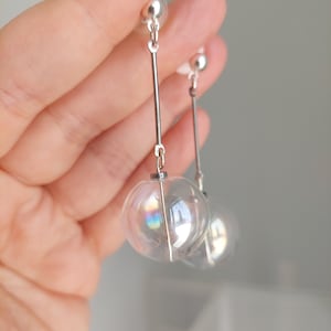 Clear Glass bubble earrings/ Blown Hollow glass Dangle earrings/ Large ball Long earrings/ Airy Stylish Modern jewelry for her