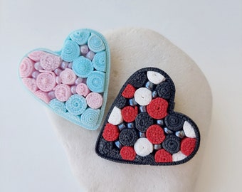 Handmade Polymer Clay Heart Brooch: Colorful Boho Pin