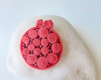 Pomegranate brooch/ Polymer clay brooch/ Fruit brooch/ Seed beads brooch/ Statement brooch/ Unique brooch/ Red brooch