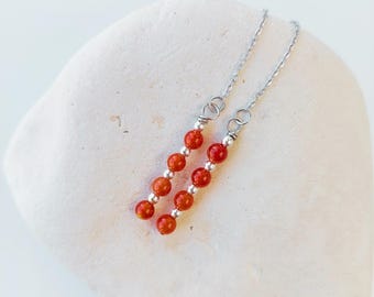 Karneol Threader Ohrringe: Zierliche Edelstahl Kette