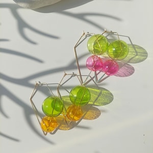 Colourful Glass bubble earrings/ Blown Hollow glass Dangle earrings/ statement Long earrings/ Airy Stylish Modern jewelry for her