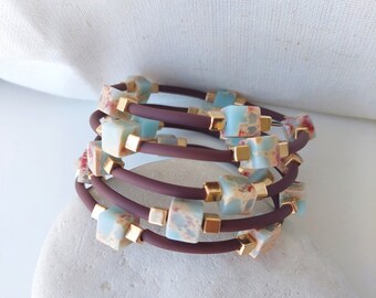 One size bracelet/ Wrap bracelet/ Multi layer bracelet/ Minimalist bracelet/Cube beads bracelet/Brown gemstone bracelet/ Adjustable bracelet