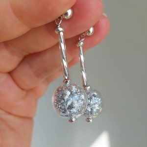 Clear Glass bubble earrings/ Blown Hollow glass Dangle earrings/ Large ball Long earrings/ Airy Stylish Modern jewelry for her
