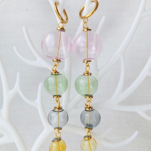 Colourful Glass bubble earrings/ Blown Hollow orb glass balls earrings/ Long Modern Stylish Dangle Drop earrings/ Nice Gift
