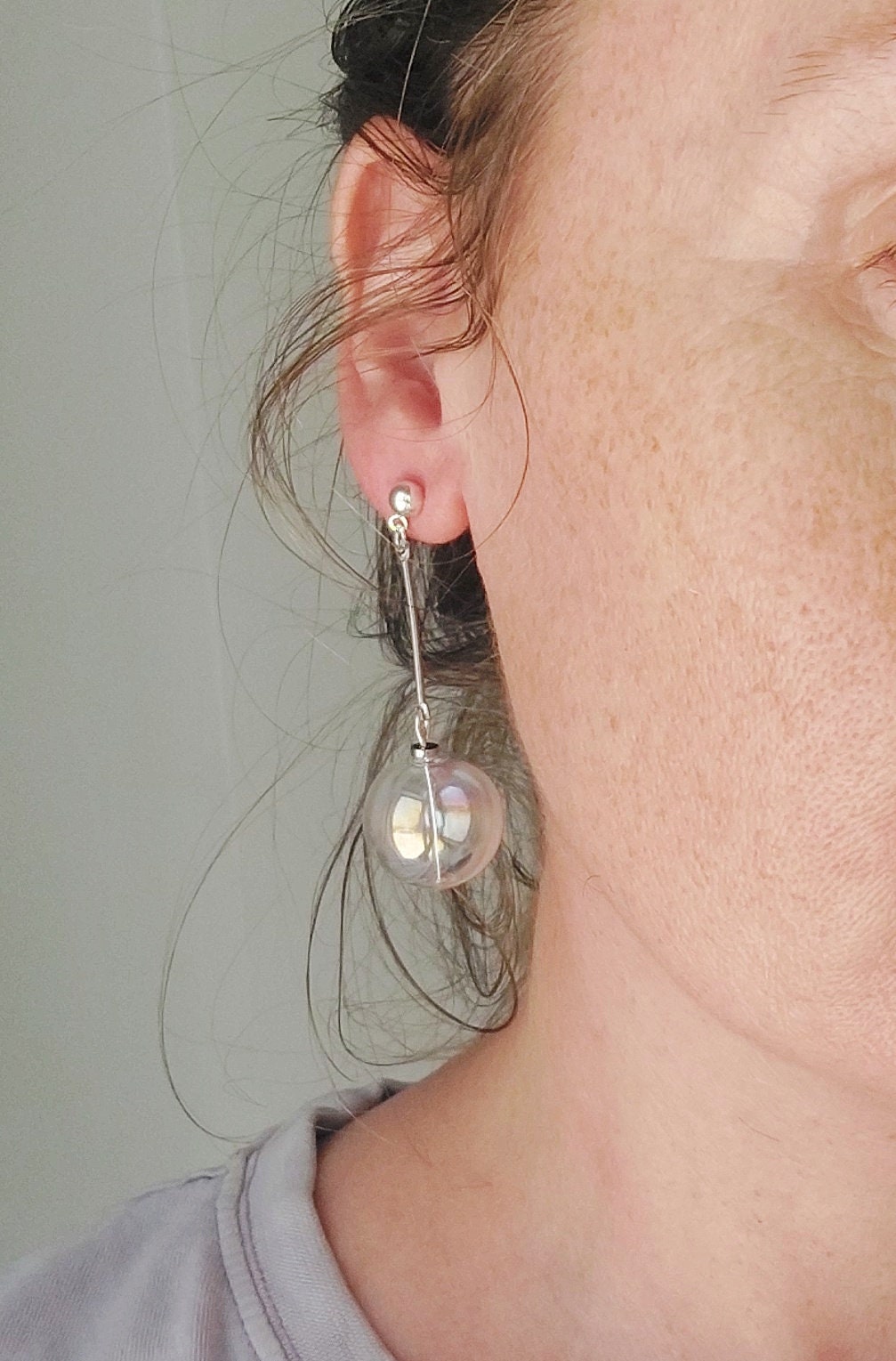 ■VINTAGE HOLLYWOOD■ Clear Bubble Earrings VH2336EA012B Clear Glass Bubble Earrings/ Blown Hollow Glass Dangle