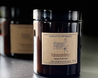 Bougie artisanale parfumée Tabac et Ambre à la cire de soja naturelle