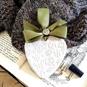 Embossed Clay Heart Hanging Decoration: Aromatherapy Diffuser, Rustic And Shabby chic Home Decor.
