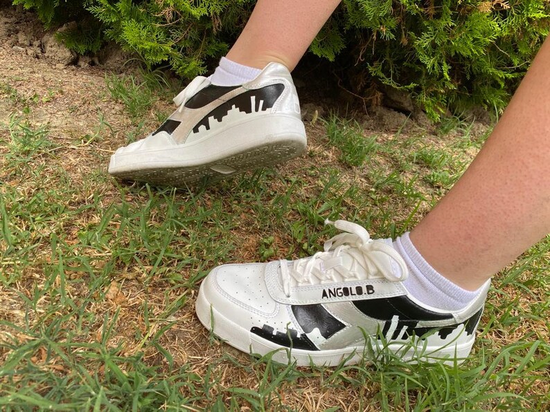 custom black skyline Silver Diadora B Elite custom blacksilver skyline