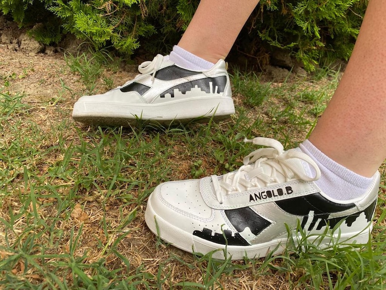 custom black skyline Silver Diadora B Elite custom blacksilver skyline