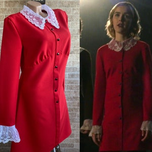 Chilling Adventures of Sabrina cosplay Witch dress Sabrina Spellman Weird sisters Red dress White Lace Peter pan collar Halloween dress