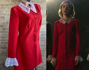 Chilling Adventures of Sabrina cosplay Witch dress Sabrina Spellman Weird sisters Red dress White Lace Peter pan collar Halloween dress