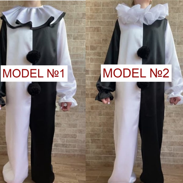 Clown costume Black and White clown Pierrot costume Scary Clown collar Pennywise costume Halloween costumes adult toddler women Cosplay