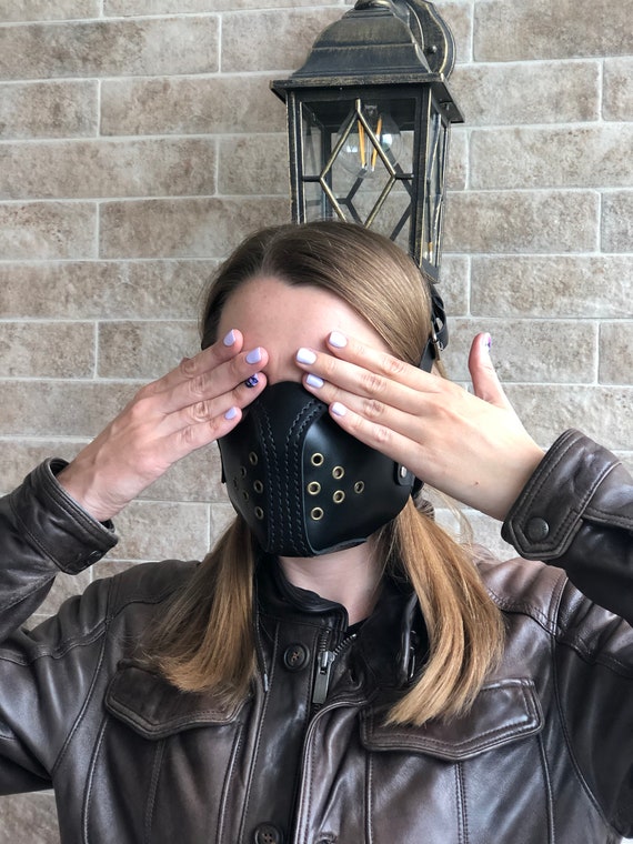 Bondage Bdsm Gag Face Mask Head Mask Protection Femdom Leather Etsy 