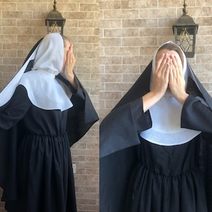 Nun costume linen costume Nun habit veil collar Halloween costume Nun&#39;s costume Renaissance costume Valak costume Wednesday Adams costume