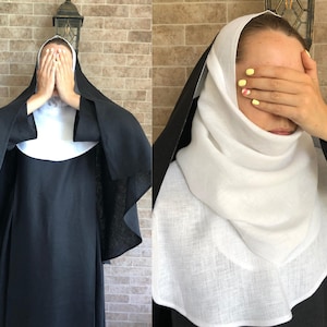 Nun costume linen costume Nun habit veil collar Halloween costume Nun&#39;s costume Ghost costume Renaissance Cosplay Valak Wednesday Adams