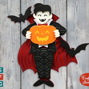Halloween-Vampir SVG | 3D kleiner Vampir mit Kürbis SVG