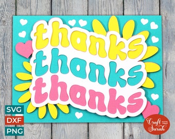 Retro Thanks Card SVG | Layered Thank You Greetings Card Cutting File