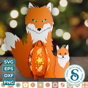 Lanterne renard SVG | Fichier de découpe de conception de lanterne 3D Woodland Fox