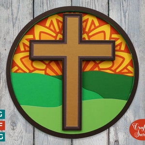Mandala Sunset Cross SVG | 3D Easter SVG