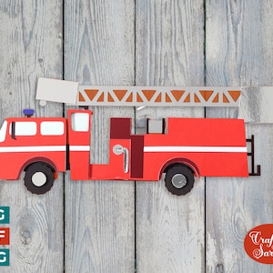 Camion dei pompieri SVG / Camion dei pompieri SVG per cartoncino / Veicolo 3D