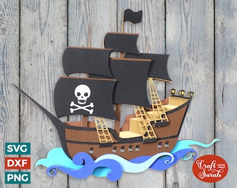Pirate Ship SVG | 3D Layered Pirate Ship at Sea Cutting File